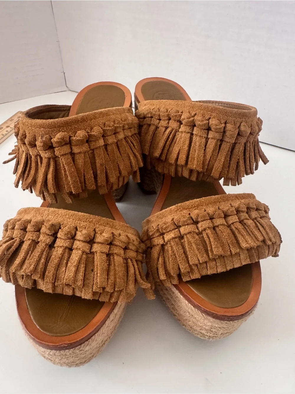 Tory Burch Huntington Suede Fringe Espadrille Platform Mules Size 7M